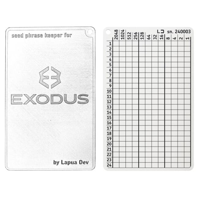 Seed tablet Lapua Seed phrase keeper for Exodus 24 BIP39 kelime 3 (LSPKM)