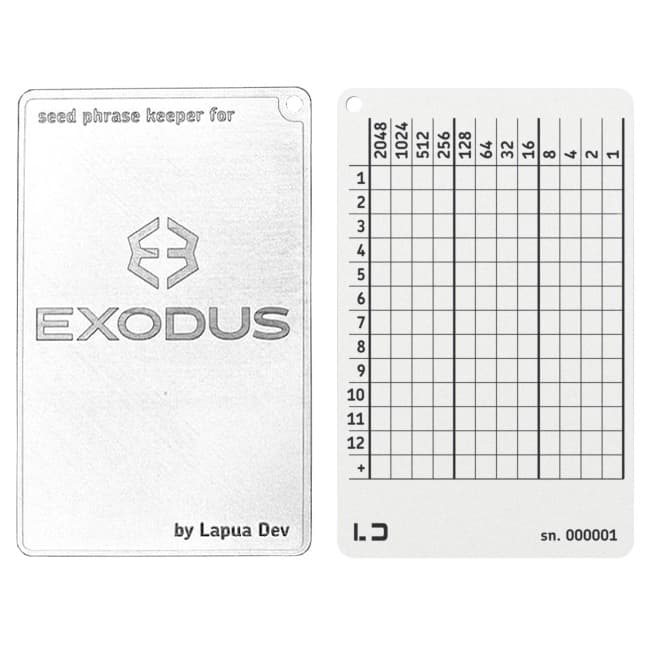 Seed tablet Lapua Seed phrase keeper for Exodus 12+1 BIP39 kelime 1 (LSPKM)