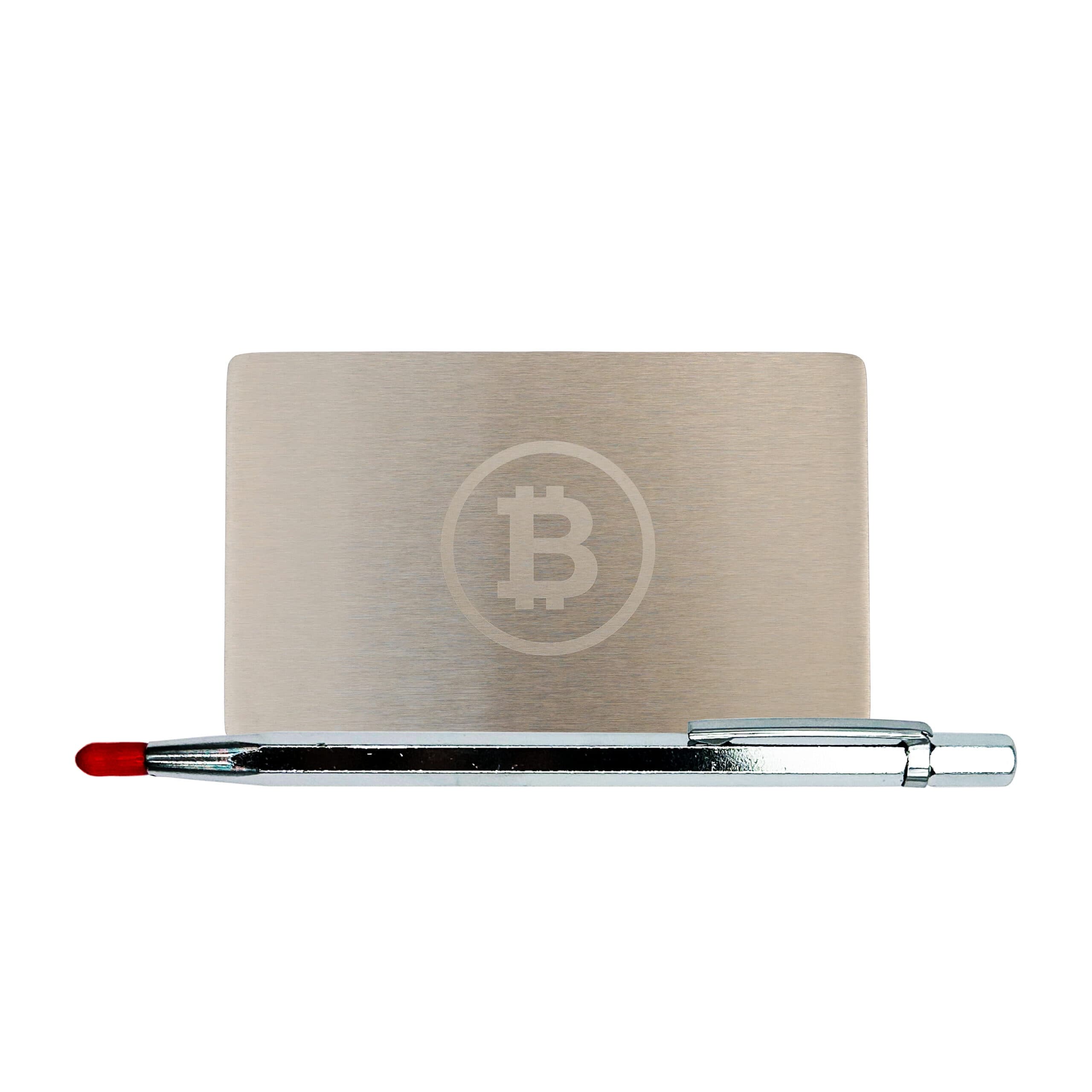 Seed saklama metal plaka Bitcoin Mini Plate — 1 55x90 + gravür kalemi